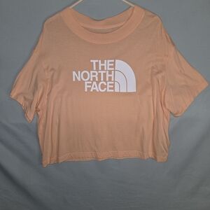 The North Face Women Sz XL Orange Short Sleeve Logo Crew Neck Crop T-Shirt